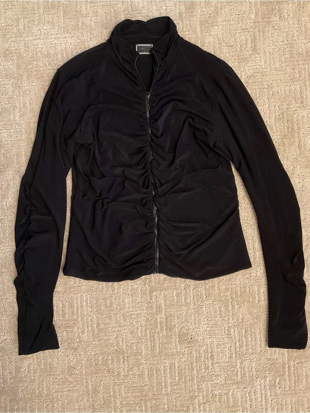 🖤 Sympli Women Black Zip Jacket 8 EUC Made Canada Ruched Detail Minimalist Chic